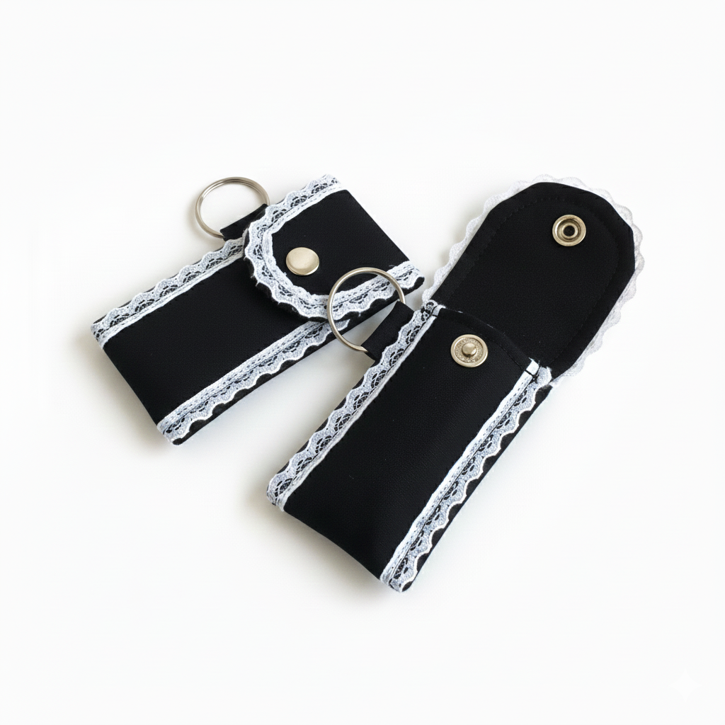 Elegant Lace Lip Balm Holder Keychains – Pink, Black, White, Blue & Mehroon