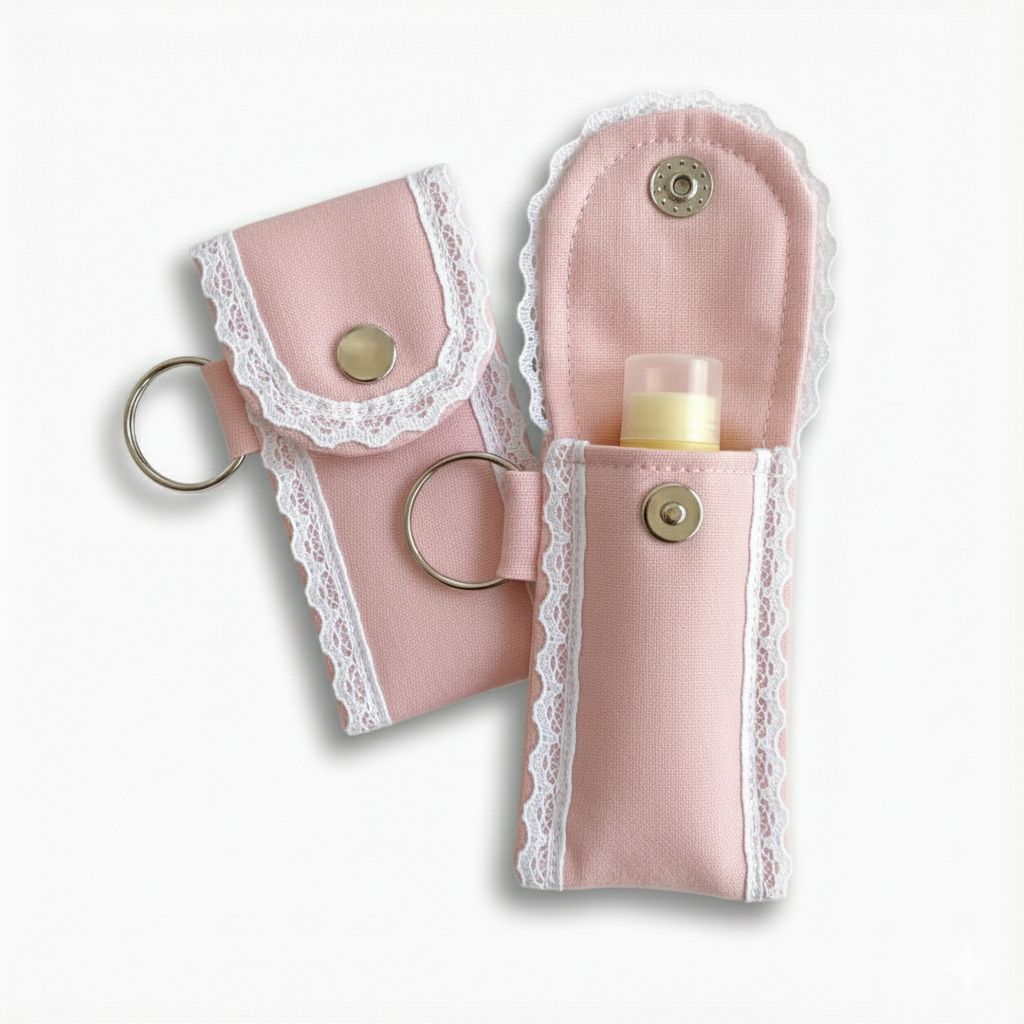 Pastel Pink Multipurpose Mini Essentials Organizer Pouch – Lipstick, Lip Gloss, Data Cable, Sanitizer & Money Holder with Keyring