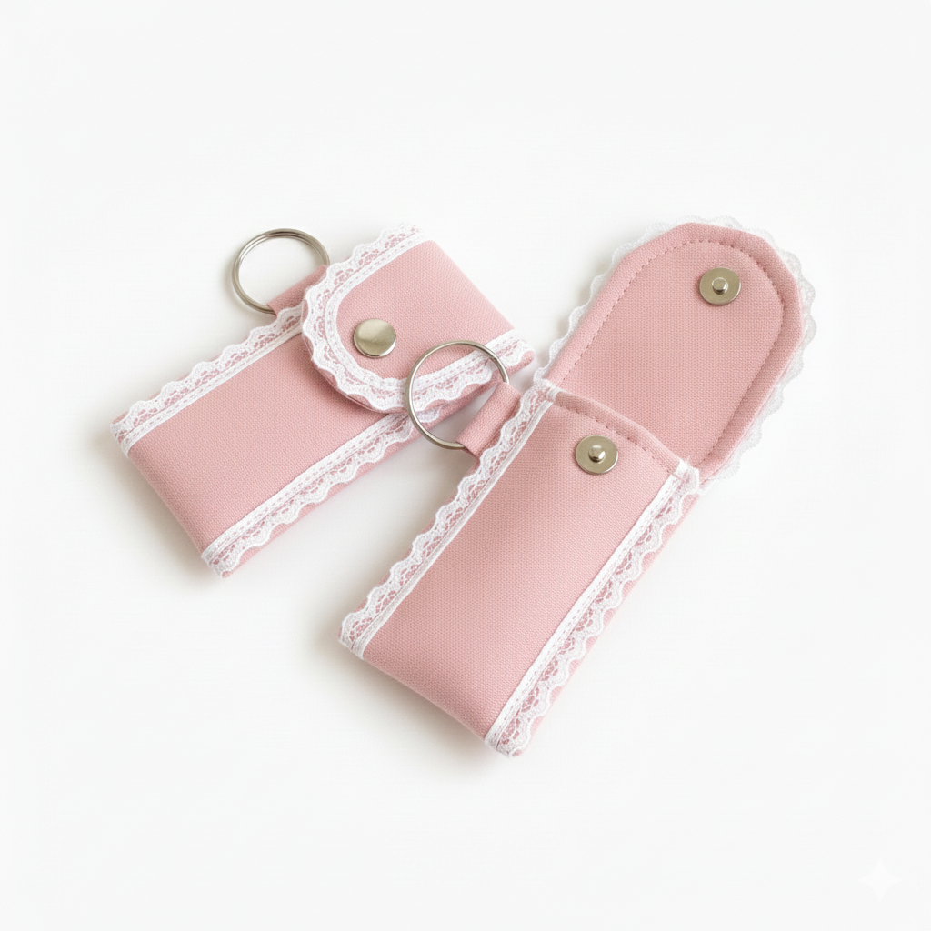 Pastel Pink Multipurpose Mini Essentials Organizer Pouch – Lipstick, Lip Gloss, Data Cable, Sanitizer & Money Holder with Keyring