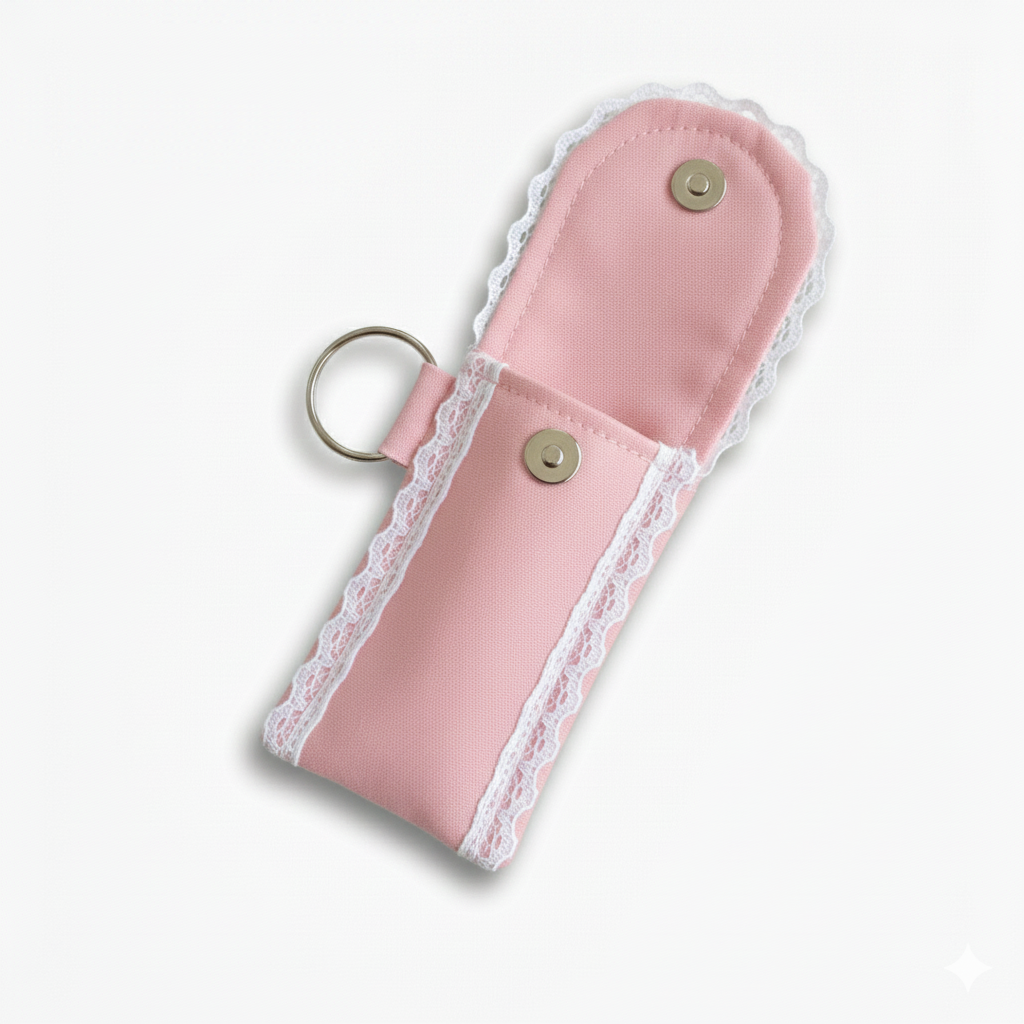 Pastel Pink Multipurpose Mini Essentials Organizer Pouch – Lipstick, Lip Gloss, Data Cable, Sanitizer & Money Holder with Keyring