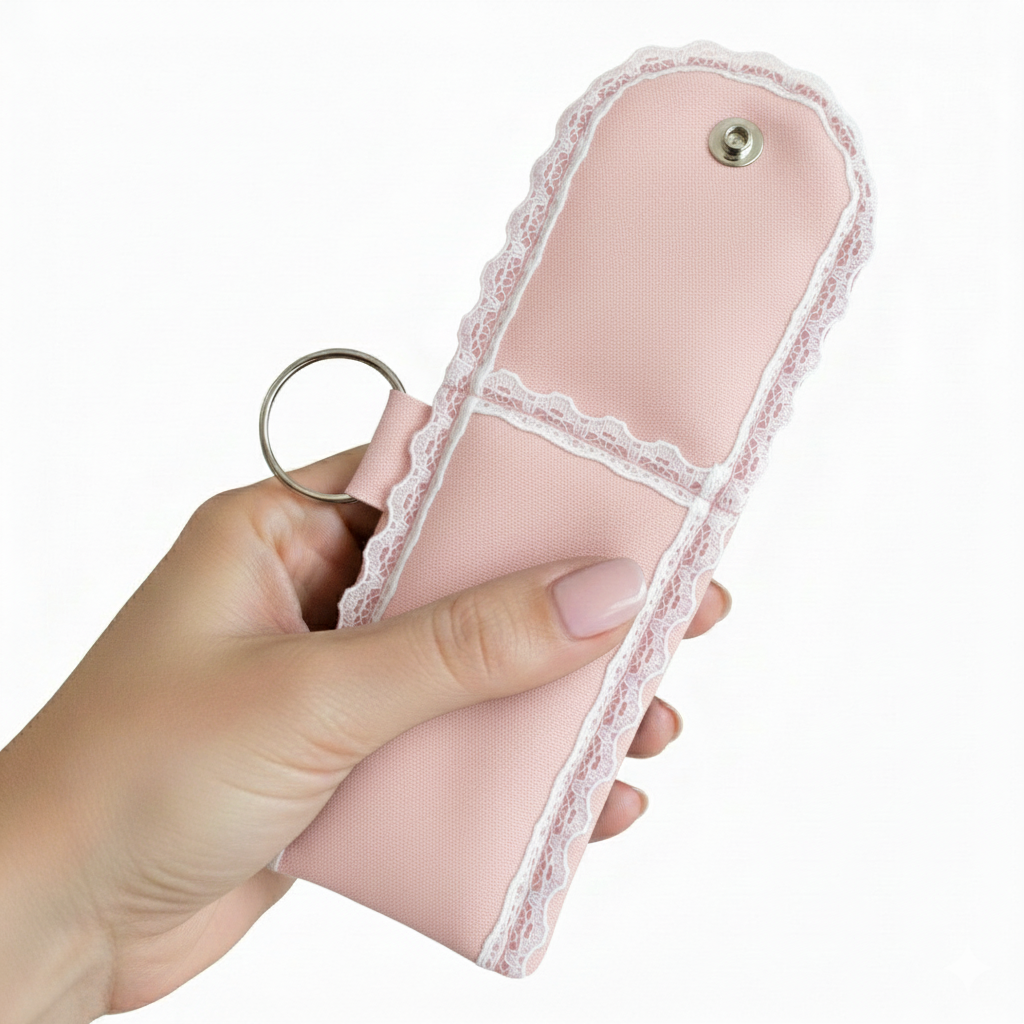 Pastel Pink Multipurpose Mini Essentials Organizer Pouch – Lipstick, Lip Gloss, Data Cable, Sanitizer & Money Holder with Keyring